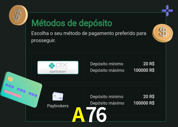 O cassino A76 oferece uma grande variedade de métodos de pagamento